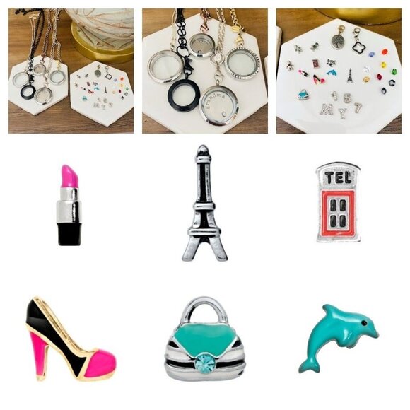 Origami Owl Lot 5 Necklaces 5 Lockets and 25 Retired Charms - Picture 1 of 16